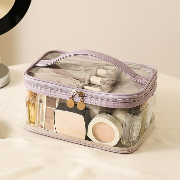 KeirineCC Clear Cosmetic Bag Makeup Bag, Waterproof Travel Toiletry Bag, Transparent PVC Hair & Nail Accessories Pouch Beach Bag Organizer (Purple)