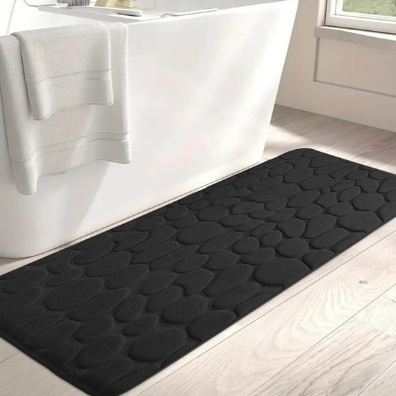 KeirineCC Cobblestone Bathroom Rugs Bathroom Rugs, Cobblestone Memory Foam Extra Thick, Non Slip Bath Mats for Bathroom, Water Absorbent, Washable Bath Rugs for Tub Toilet Floor 47.2x19.6inch, Black