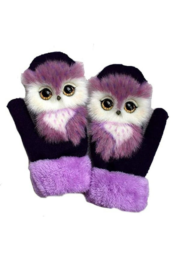Cute Animal Mittens, Handmade Knitted Plush Animal Mittens Gloves, Full Fingers Thickening Soft Winter Warm Mittens(Adult, Owl(B))