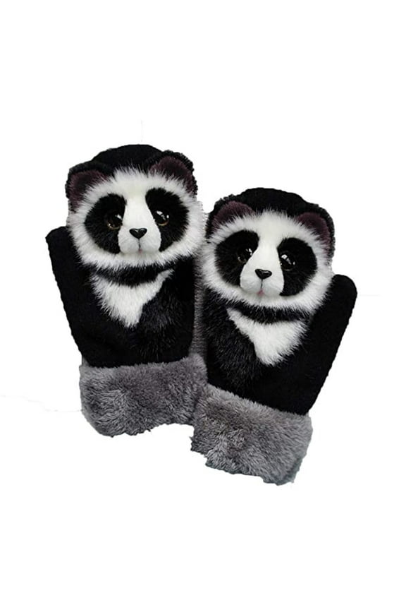 Cute Animal Mittens, Handmade Knitted Plush Animal Mittens Gloves, Full Fingers Thickening Soft Winter Warm Mittens(Kids, Panda)