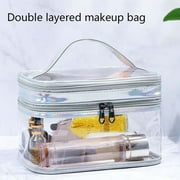 KeirineCC Double Layer Clear Cosmetic Bag Makeup Bag, Waterproof Travel Toiletry Bag, Transparent PVC Hair & Nail Accessories Pouch Beach Bag Organizer (Black)