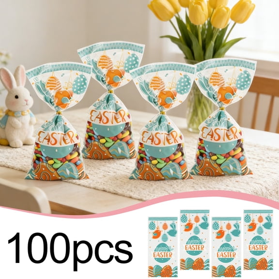 KeirineCC Easter Party Transparent Candy Bag Rabbits Egg Decoration OPP Plastic Bag Candy Snack Packaging Bag,D