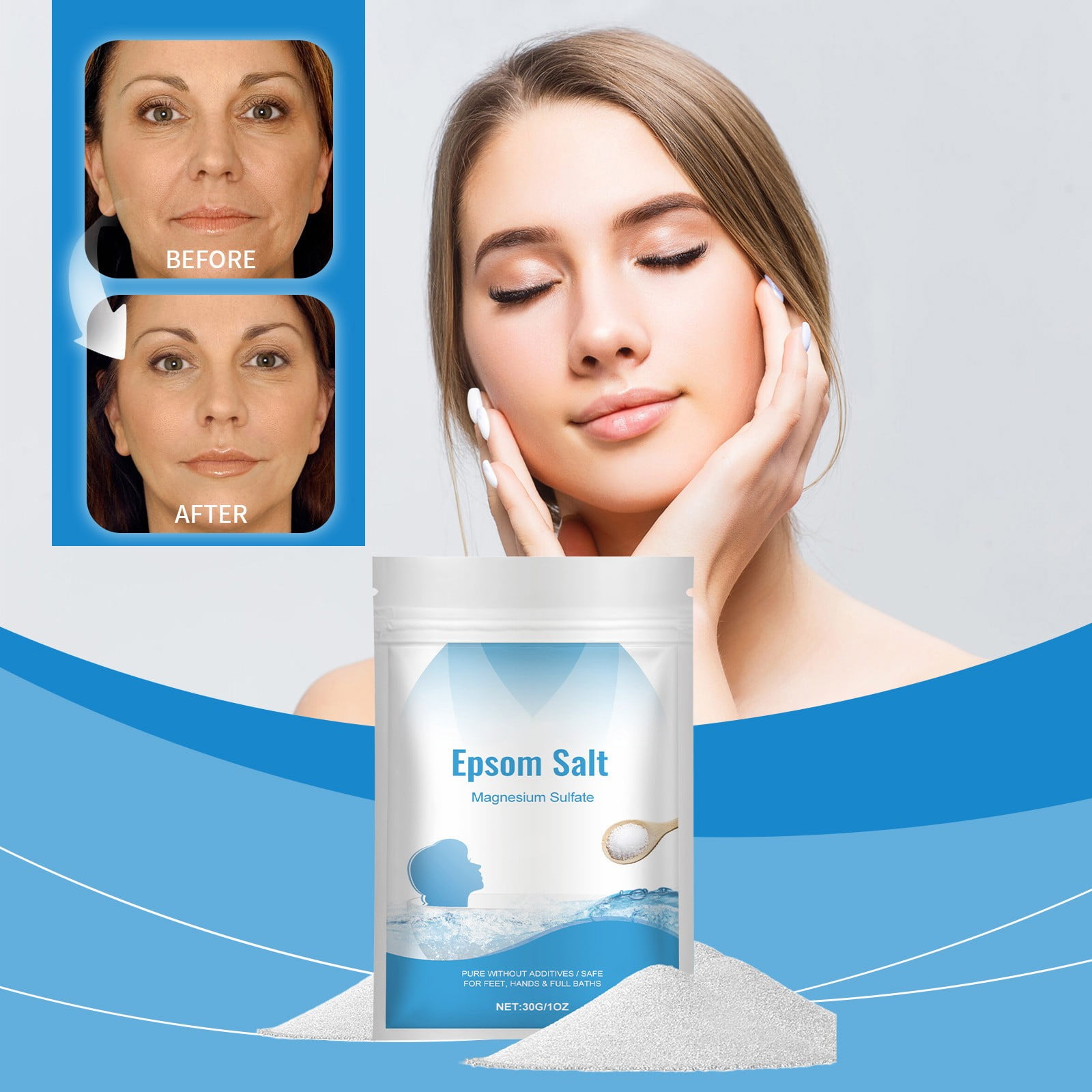 KeirineCC Epsom Salt Soaking, Pure & Natural, 30g Fine Grain (0-1.7 mm) Bulk Bag, Easily Dissolving Dead Sea Salts for Soaking & Bathing, Skin Nourishing Fine Sea Salt, Unscented