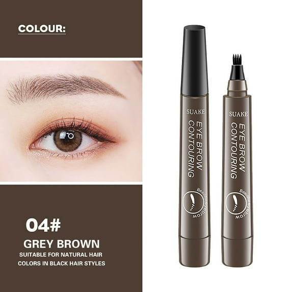 KeirineCC Eyebrow Pen - Eyebrow Pencil Eye Brow Pencils for Women with 4-Fork-Tip and Spoolie Brush Create Natural Hair-Like Defined Brows, Last All-Day, Grey Brown