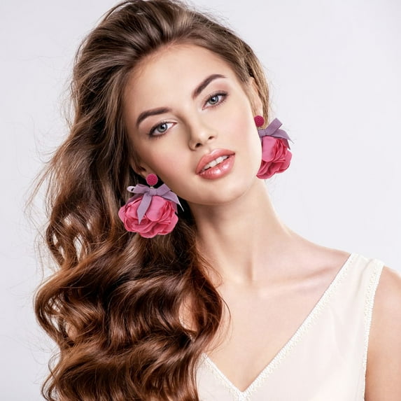 KeirineCC Flower Dangle Earrings, Layered Floral Petal Drop Earrings Statement Stud Earring for Women, Handmade Flower Petal Dangle Earrings, Women Elegant Wedding Jewelry Gifts