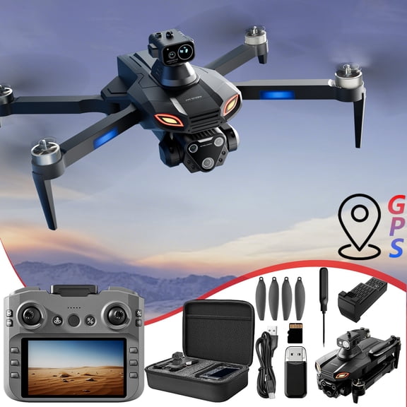 KeirineCC GPS Drone With 4.5 Inches Screen Remote Control Brushless Motor And Cool Lights Drones 5G RC Quadcopter Airdrops Function,Black