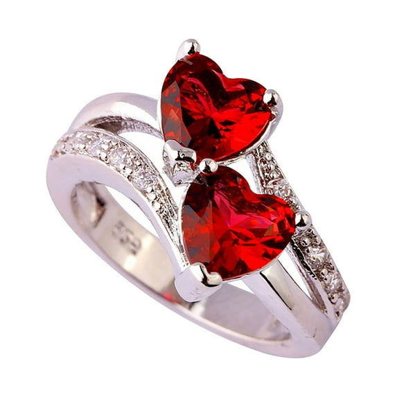 KeirineCC Gifts for Women Famale Fashion Lover Jewelry Heart Cut Rainbow & White Gemstone Ring on Clearance
