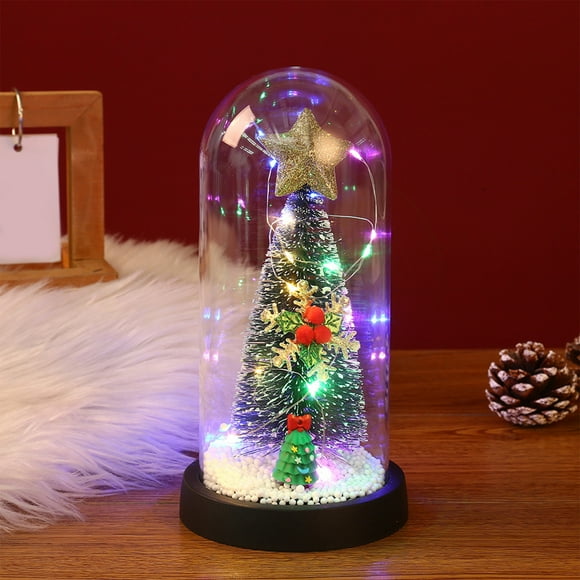 KeirineCC Glass Lighted Christmas Tree, Tabletop Small Christmas Tree with Lights, Artificial Tree Multi-Colored Fiber Optic LED Pre-Lit Holiday Home Christmas Decoration(A)