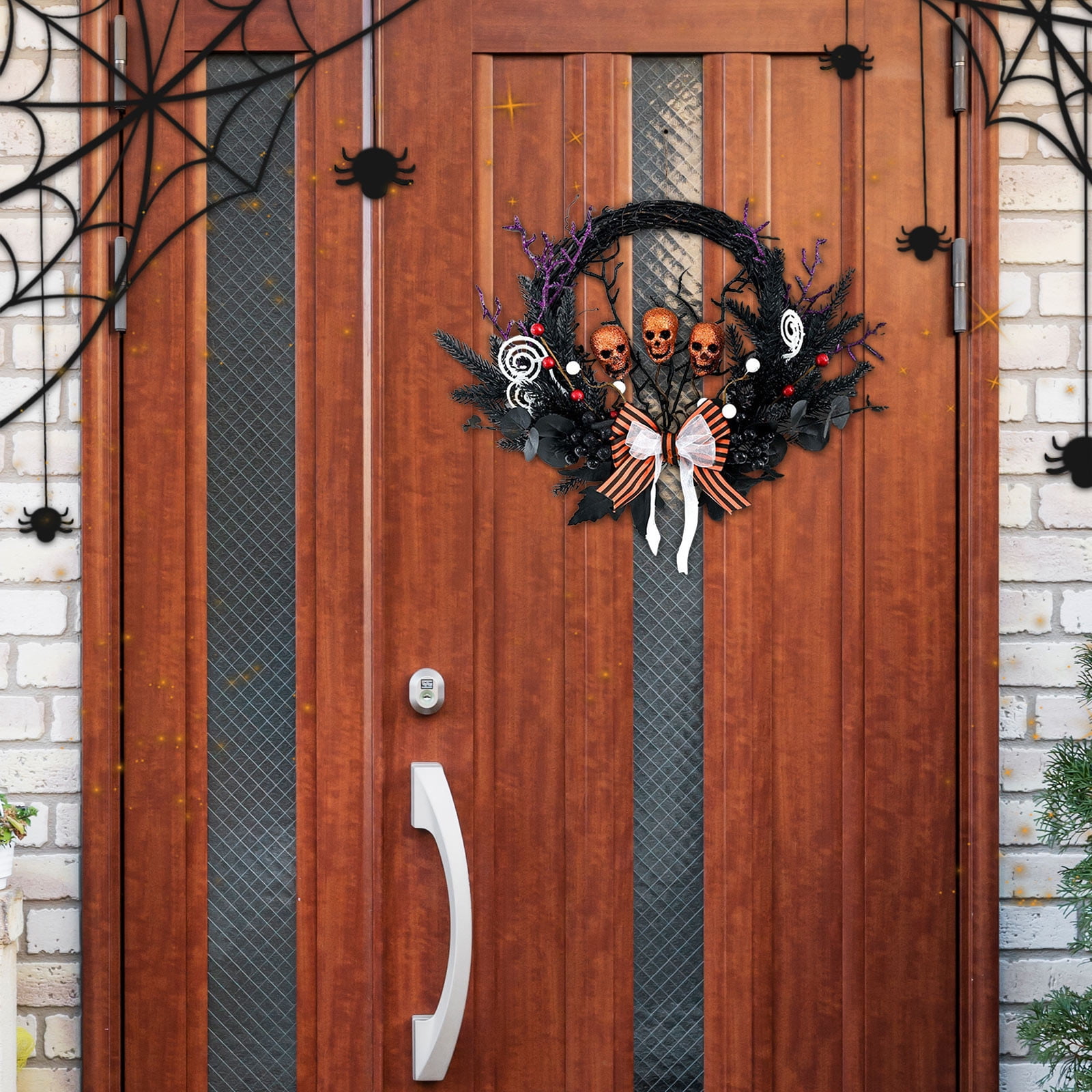 KeirineCC Halloween Ball Wreath for Front Door with Lights, 15 Inch ...