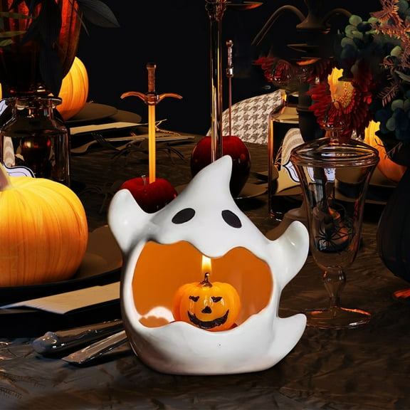 KeirineCC Halloween Candy Dish Halloween Candy Bowls Ghost Bat Ceramic Bowl Candle Holder Tableware Decorations for Halloween Tiered Tray Ornament Home Decor,4.7 Inches 1Pcs,White