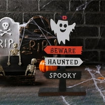 KeirineCC Halloween Decorations -Halloween Wooden Sign Ornaments , Lighted Halloween Wooden for Indoor Outdoor Porch Yard Decor - Spooky Light up Halloween Decorations Sign - Ghost