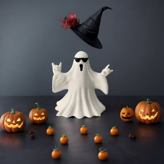 KeirineCC Halloween Ghost Decorative Figurine, Cute Ghost Spooky Statue, Resin Halloween Ghost Ornaments, Cute Halloween Ghost Sculpture Gift，Cute Ghost Halloween Decorative Figurine - A