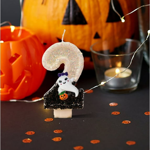 KeirineCC Halloween Number Candle, Halloween Birthday Ghost Candle Topper for Gothic Birthday Decoration Horror Themed Halloween Party (Number 2)