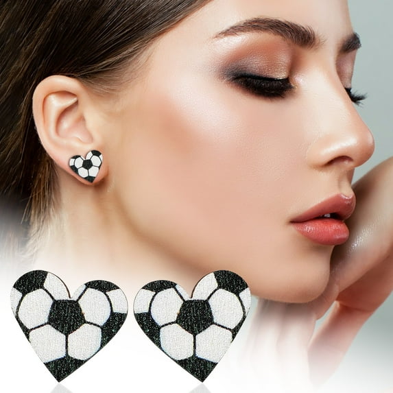 KeirineCC Heart Shaped Wooden Sports Stud Earrings Baseball Football Volleyball Basketball Wood Stud Earrings Fans Players Jewelry - Best Gifts