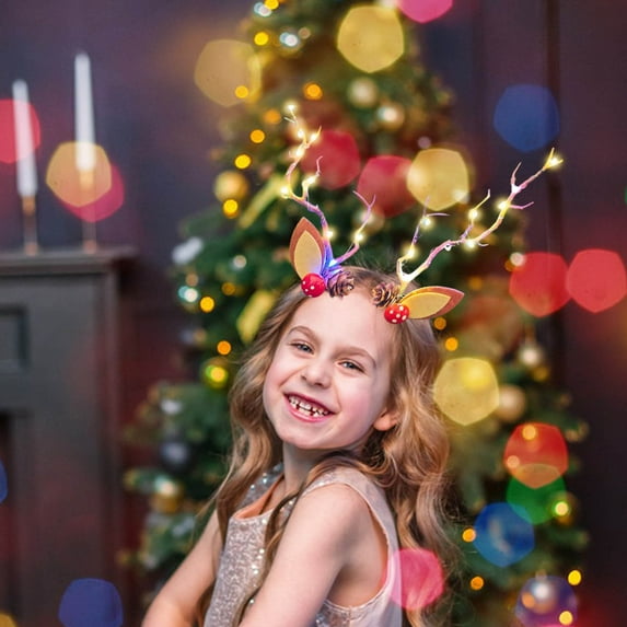 KeirineCC LED Christmas Hair Clips, Reindeer Antlers Hair Pins, Branches Floal Colorful Xmas Headpiece Hair Dress Festival Elk Hair Accessories for Women - A