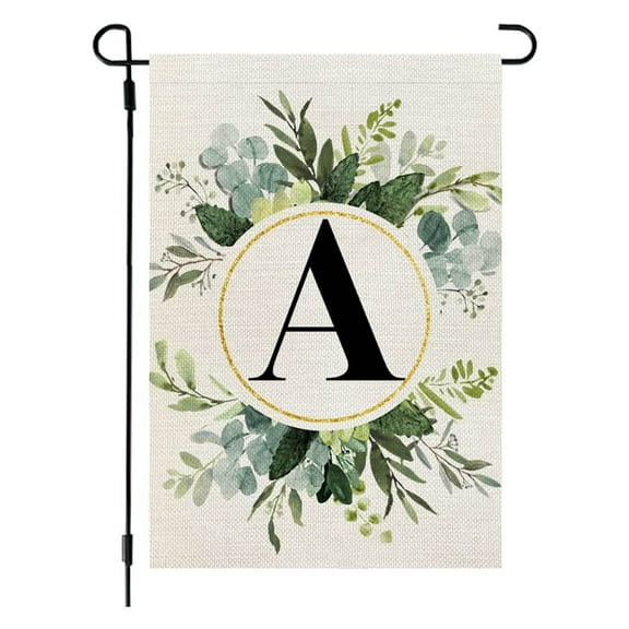 KeirineCC Letter A Garden Flag 12x18 Double Sided Vertical, Burlap Eucalyptus Floral Flower Welcome Lighted Garden Flags Initial Yard Flag Outside Outdoor House Decoration
