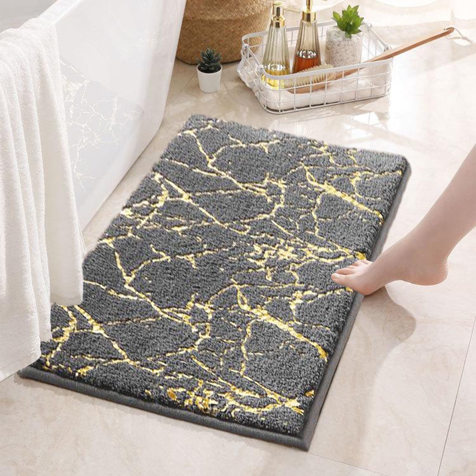 KeirineCC Marble Bathroom Rug, Gray and Gold Decor Bathroom Rugs, Non ...
