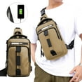 thumbnail image 1 of KeirineCC Men Sling Crossbody Backpack Crossbody bag for Men One Strap Motorcycle Chest Bag Cover Pack for Hiking Cycling Travel Outdoor Sport Casual Backpack with USB Charger Port Nylon,Khaki, 1 of 8