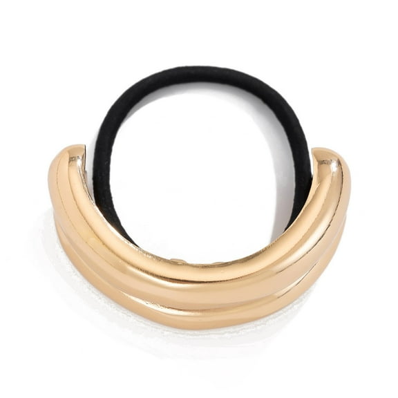 KeirineCC Metal Hair Tie Ponytail Hair Cuff, Women's Glossy Double Arch Ponytail Hair Tie, Fashion Ellipse Elastic Hair Band, Geometric Hollow Gold Head Wear, Retro Temperament Headband