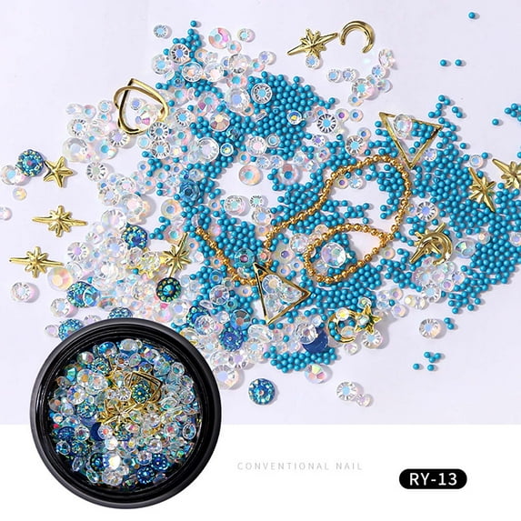 KeirineCC Nail Art Rhinestone Glue, Colorful Gems, Flat-back Round Glass Crystals