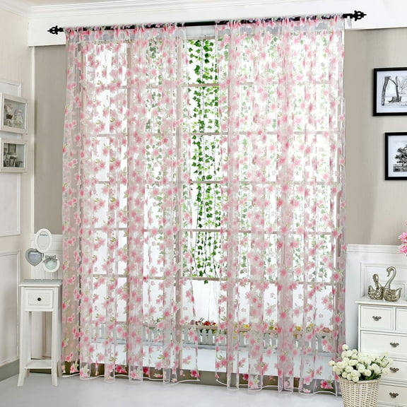 KeirineCC Peach Blossom Flower Print Voile Curtain Transparent Tulle Curtains Semi Sheer Window Curtains Window Screening Treatments Drape Valance Panel 39 X78 Inch Living Room Bedroom,Pink