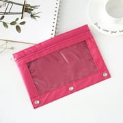 KeirineCC Pencil Pouch 3 Ring,Zipper Pencil Pouches Case Binder Cosmetic Bag,Zippered Binder Fabric Pencil Pouch 3 Rings with Clear Window for Classroom Organizers,1 Pack,10x7 Inches,Hot Pink