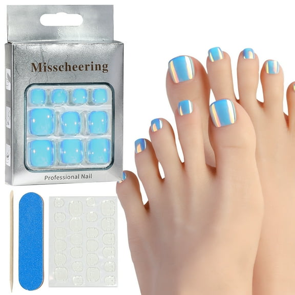 KeirineCC Press on Toenails Nails, Glitter Toenail Press Ons Square, Fit Perfectly Press on Toe Nails with Glue, Fake Toenails, Glossy Toe Nails Press on Glitter Designs For Gift