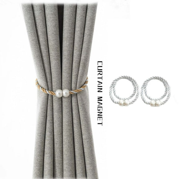 KeirineCC Set of 2 Pieces Magnetic Curtain Tiebacks Balls Cords Tie Backs Decorative Clips Window Treatment Holdbacks Curtain Holders for Thin Thick Draperies Curtains Drapes - White