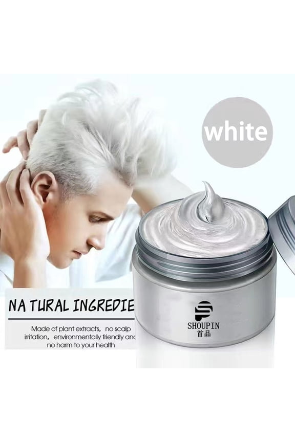 KeirineCC Temporary Hair Color Wax with Dye Brush, Instant Natural Hairstyle Cream, Disposable Coloring Mud for Men Women Youth, Washable Styling Pomades, Party Cos-play DIY Halloween - White