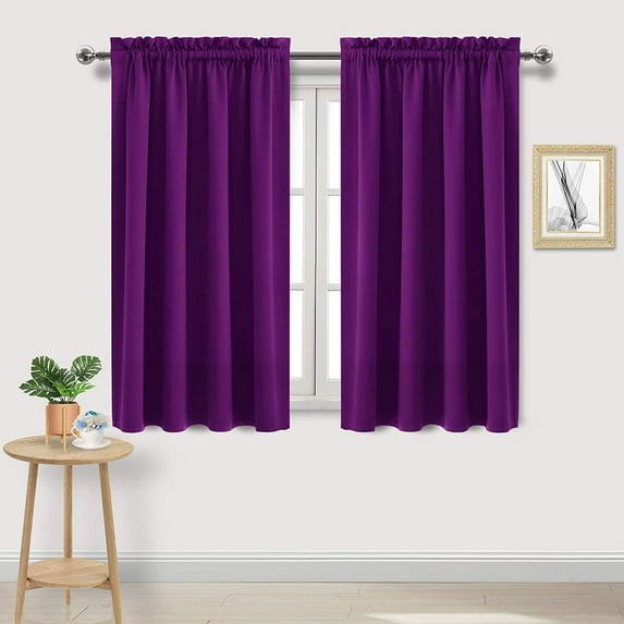KeirineCC Thermal Insulated Blackout Curtains for Bedroom with Black Liner, Double Layer Full Room Darkening Noise Reducing Rod Pocket Curtain (44.9x37.8 Inch, Purple)