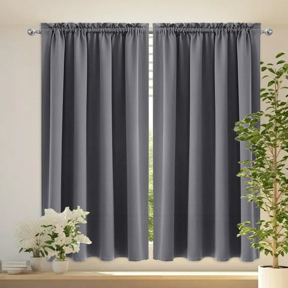 KeirineCC Thermal Insulated Blackout Curtains for Bedroom with Black Liner, Double Layer Full Room Darkening Noise Reducing Rod Pocket Curtain (63x41.7 Inch, Gray)