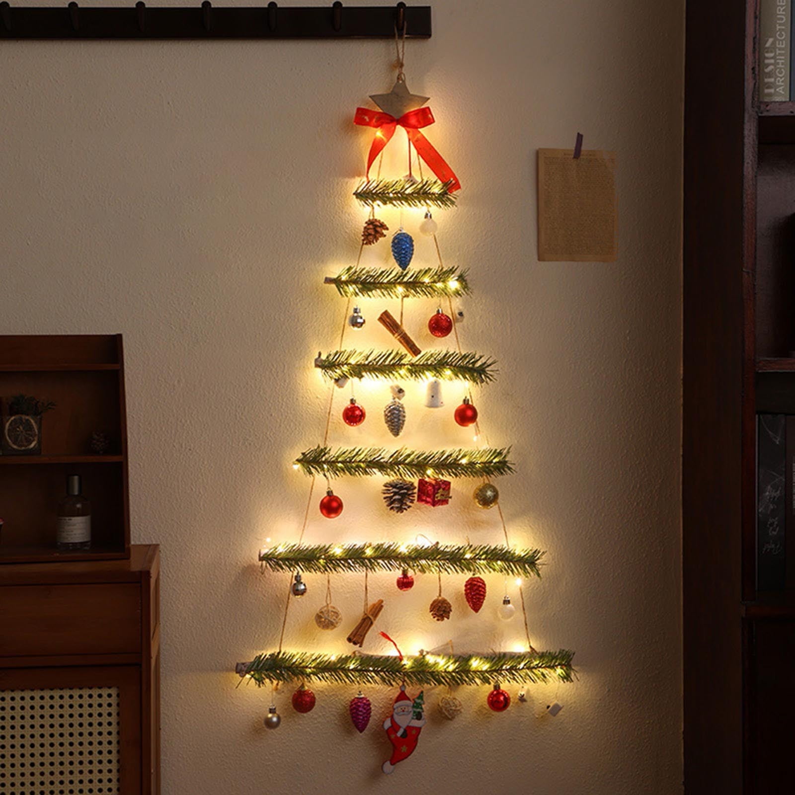 KeirineCC Wall Christmas Tree with Lights, Wall Mounted Christmas Twig Tree with LED Lights