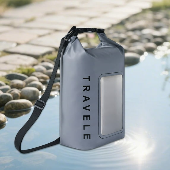 KeirineCC Waterproof Dry Bag,Roll Top Waterproof Pool Bag,Dry Bags for Kayaking Waterproof-w/Phone Pouch,Large Waterproof Phone Pouch,Boating & Kayak Accessories Camping,16x8x5 Inches,Gray