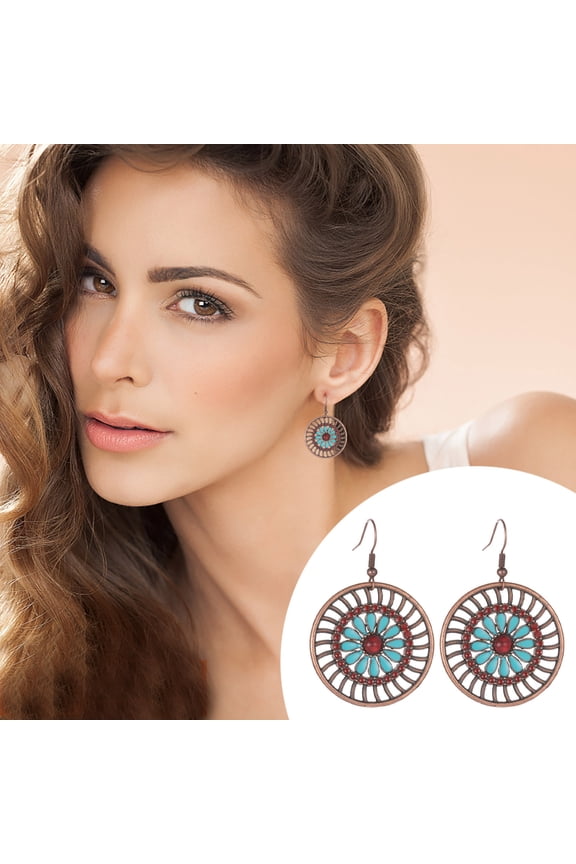 KeirineCC Western Earrings for Women Boho Cowgirl Vintage Turquoise Print Leather Teardrop Dangle Bohemian Cowboy Earring Jewelry