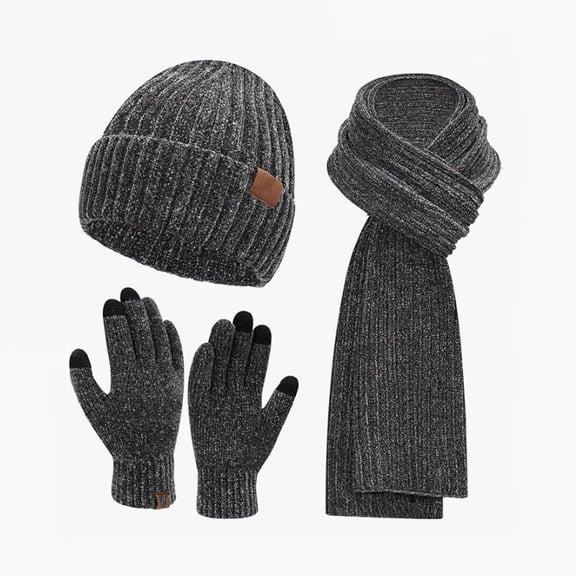 KeirineCC Winter Hat Scarf Gloves Set for Women Men Warm Fleece Lined Beanie Hat Knitted Touchscreen Gloves Long Scarves with Gift Box - Black