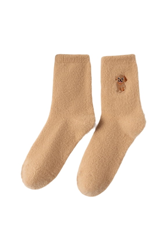 Women Winter Fleece-lined Thick Warm Mid-calf Socks Cute Thick Socks Sleep Socks,Khaki