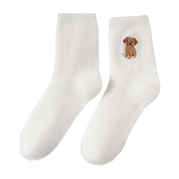 KeirineCC Women Winter Fleece-lined Thick Warm Mid-calf Socks Cute Thick Socks Sleep Socks,White