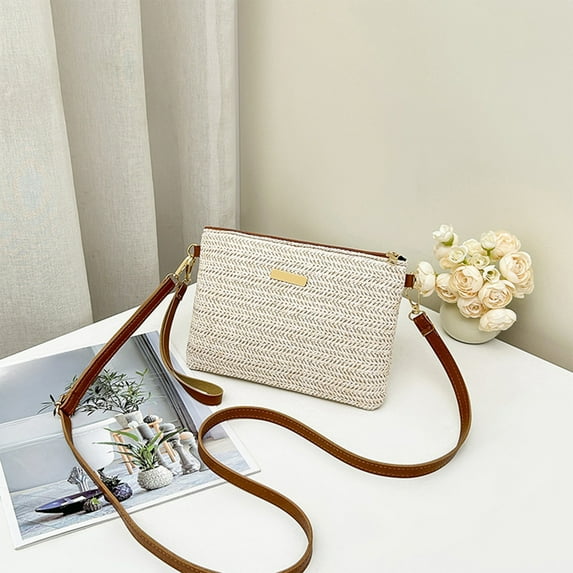 KeirineCC Womens Straw Clutch Bag Bohemian Summer Beach Straw Purse Zipper Wristlet Wallets for Women,Handmade Woven Beach Bag Vacation Shoulder Handbag Purse for Summer,8X6X1 Inches,Brown