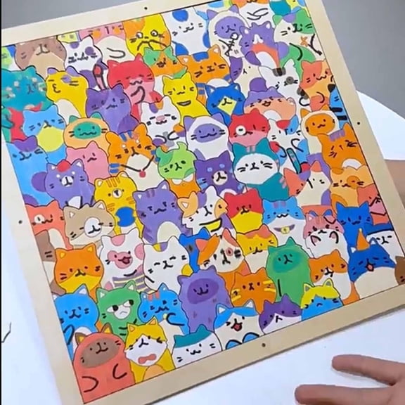 KeirineCC Wooden Coloring Puzzle,3D Cat Wooden Coloring Puzzle - DIY Hand-Painted Photo Frame Ornament,Creative Block Puzzles with Picture Frame & Glue, for Cat Lovers