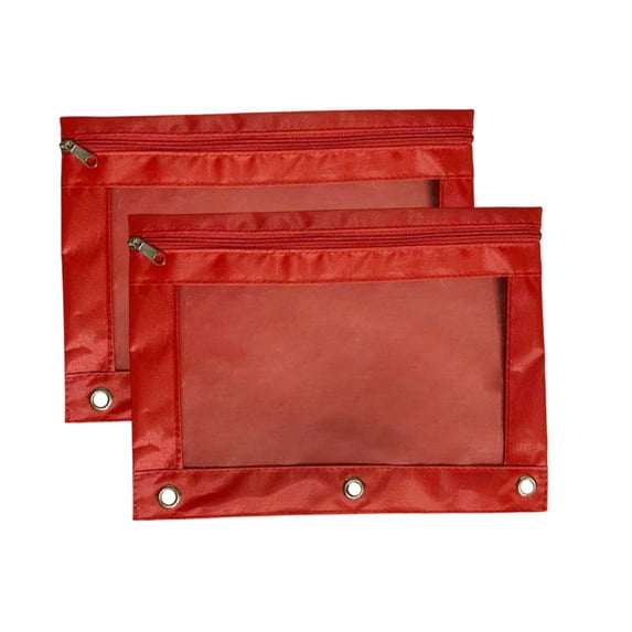 KeirineCC Zipper Pencil Pouch,3 Ring Pencil Pouch,2 Pack Multi-Color Binder Pencil Pouch,Durable Zip Binder Pencil Bags with Clear Window,For Study Office Supplies Cosmetics,8x10 Inches,Red