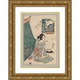 thumbnail image 1 of Keisai Eisen 14x18 Gold Ornate Wood Frame and Double Matted Museum Art Print Titled - Woman with Papers in Mouth and Fan in Hand (1789-1851), 1 of 4
