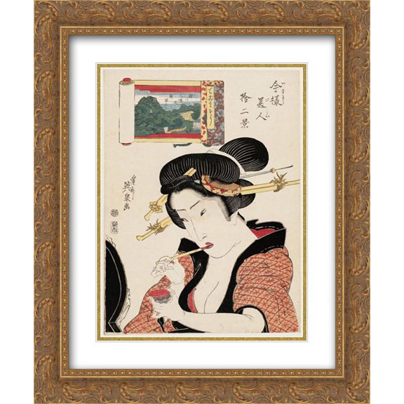 Keisai Eisen 2x Matted 20x24 Gold Ornate Framed Art Print 'Fukagawa Hachiman no Shin Fuji, from the series Twelve Views of Modern Beauties (Imayo bijin juni kei)'