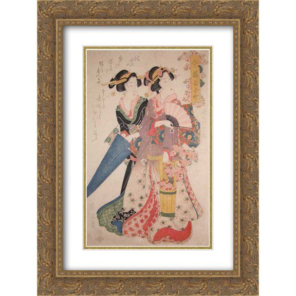 Keisai Eisen 2x Matted 20x24 Gold Ornate Framed Art Print 'Kiyomizu Komachi'