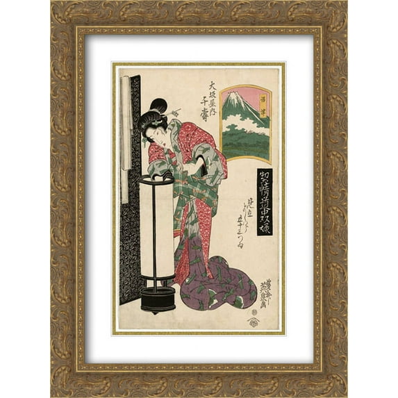 Keisai Eisen 2x Matted 20x24 Gold Ornate Framed Art Print 'Numazu Senju of the osakaya'