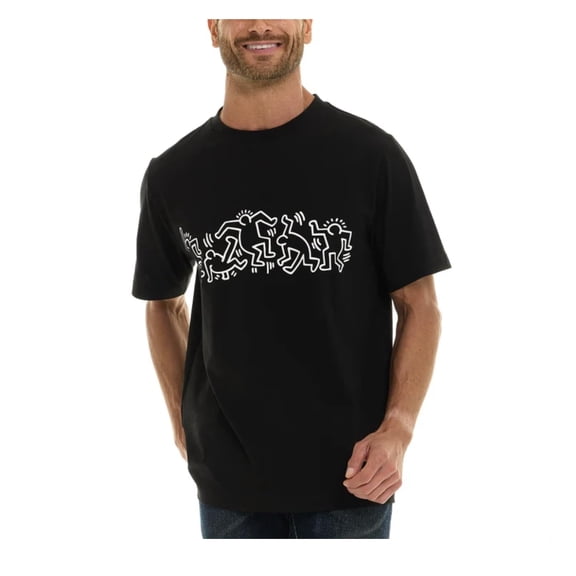 Keith Haring Men's Cotton Short Sleeve Graphic Tee Shirt (US, Alpha, Large, Regular, Regular, Black)
