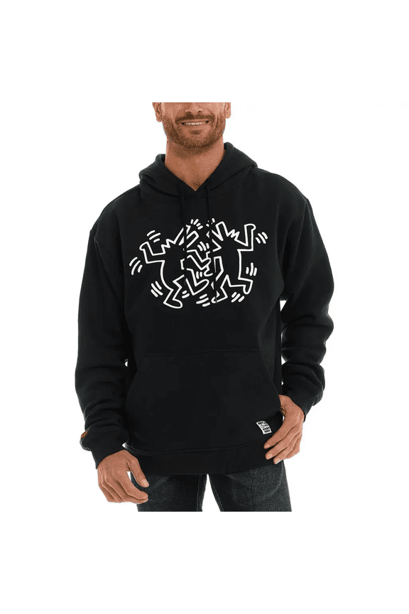 Mens Graphic Pullover Black Hoodie Fleece Size Large