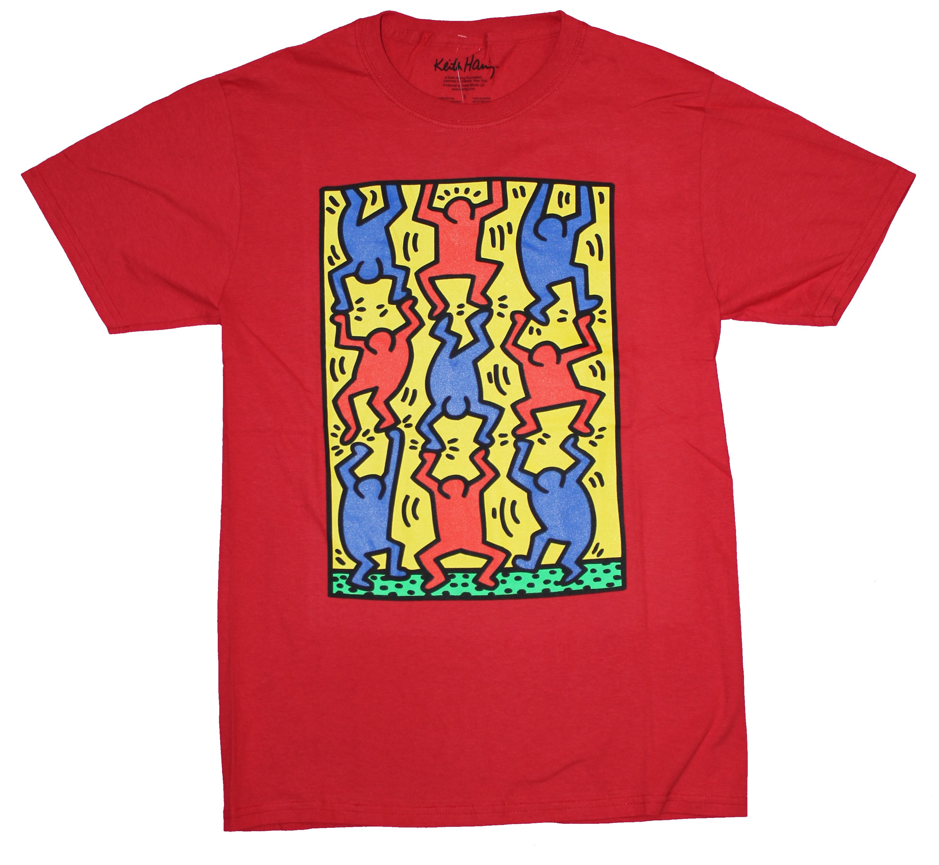 Keith Haring Mens T-Shirt - Interconnected Blue and Red People Image (Small)