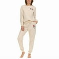 thumbnail image 1 of Keith Haring Women's 2 Piece Super Soft Luxurious Fleece Lounge Pajama Set, Long Sleeve Crew and Jogger (Tan Medium), 1 of 7