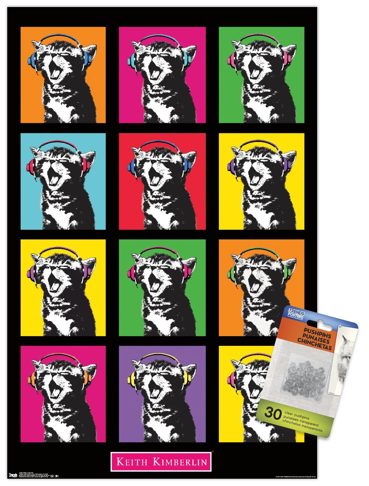 Keith Kimberlin - Kitten - Pop Grid Wall Poster with Push Pins, 14.725" x 22.375"