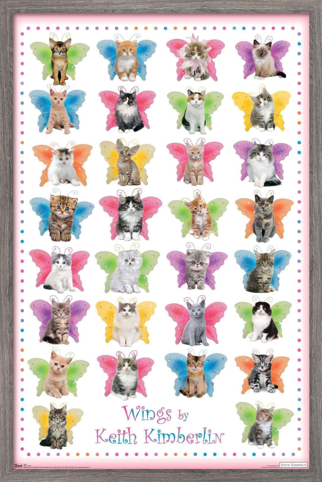 Keith Kimberlin - Kittens with Butterfly Wings Wall Poster, 14.725" x 22.375", Framed